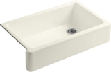 KOHLER K-6489-96 Whitehaven Farmhouse Self-Trimming Apron Front Single Basin Sink with Tall Apron, Biscuit 36 Inch