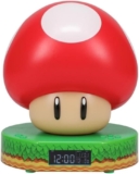 Paladone Super Mario Bros Mushroom Digital Alarm Clock with Power Up Game Sound and Night Light Glow, Licensed Nintendo Lamp for Kids Themed Bedroom and Bedside – 13.7 cm