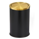 Stainless Steel Gold Trash can with Flipping Lid 2.4gallon Fingerprint-Proof Garbage cans Wastebasket Bin for Kitchen bothroom Living Room (Black with Gold lid, 2.6 Gallon)