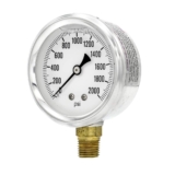 PIC Gauges S201L-254N Bottom Mount Glycerin Filled Single Scale Pressure Gauge w/ SS Case/Bezel, Brass Internals, Plastic Lens, 2.5″ Dial, 0-2000 psi Range, 1/4″ Male NPT