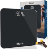 iHome Digital Scale, Bathroom Scale, Batteries Included, Scale Body Weight, Weight Scale, Digital Scale, Bathroom Scales for Weight, Digital Scales for Body Weight, Weight Scales Bathroom (Black)