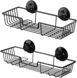 SANNO Suction Cup Shower Caddy Bathroom Caddies Storage Combo Organizer, No Damage Suction Cup,Rustproof Wire Basket for Kitchen Bathroom, Black,pack of 2