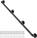 Willstar 11.4FT Industrial Staircase Handrail Non-Slip Pipe Bar Foot Rail Wall Mount Stair Rail Vintage Grab Bar for Steps Black Iron Pipe Handrail for Outdoor Indoor Stairs Loft Porch Hand Rail
