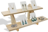 2 Tier Earring Display Stands For Selling, Retail Display Riser Earring, Ring Holder Stand, Removable Countertop Small Merchandise Display Stand, for Figures,Cupcake, Photo (Wood color)