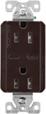 Eaton TRUSBC15B-BOX USB-C Charger with Duplex Receptacle, Brown