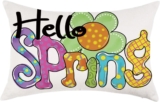 ONWAY Hello Spring Lumbar Pillow Cover 12×20 Farmhouse Colorful Decor Throw Pillowcase Outdoor Patio Decorative Cushion Case for Bed Sofa Couch Home Decorations