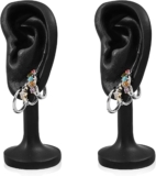 Chris.W 2 Pcs Earrings Display Stand Holder, Ear Shaped Jewelry Display Rack, Ear Model Earring Display Organizer Human Earring Display Holder for Shows Countertop Stand Earring Hanger Tower (Black)