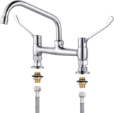 Commercial Sink Faucet Wrist Blade Handles: Medical Faucet with 8″ Swivel Spout, 8″ Center Deck Mount Wrist Action Faucet, Brass Utility Sink Faucet for Lavatory, Industrial Sink, Polish Chrome