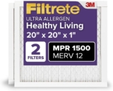 Filtrete 20x20x1 AC Furnace Air Filter, MERV 12, MPR 1500, CERTIFIED asthma & allergy friendly, 3 Month Pleated 1-Inch Electrostatic Air Cleaning Filter, Pack of 2 (Actual Size 19.69×19.69×0.78 in)