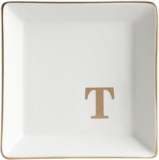 COLLECTIVE HOME – Ceramic Jewelry Tray, Monogram Decorative Trinket Dish for Rings Earrings Necklaces Bracelet Watch Keys, Birthday Mother’s Day Christmas Gift for Women, 4″ x 4″ (T)