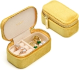 Small Travel Jewelry Case, Mini Tiny Plush Velvet Jewelry Box for Women and Girls, Pocket Size Jewelry holder organizer for Rings Earrings and Small Items(Yellow)