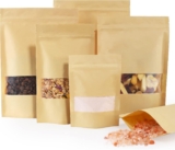 FireKylin 100 Pcs Kraft Paper Bags with Window, 3.5″ x 5.5″ Stand Up Pouches, Zip Lock Food Storage Bags for Packaging Products, Reusable, Sealable