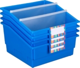 Really Good Stuff 4-Pack Single-Color Picture Book Classroom Library Bins with Dividers