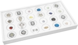 Ikee Design 24 Gem Showcase Stackable Jewelry Display Tray for Collectibles, Rock Storage Box Gemstones Bead Storage Jars, White Foam, White Tray, 14 7/8W x 8 3/8D x 1H in