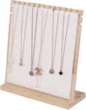 Bamboo Necklace Display Stand, Wood Jewellery Necklace Holder, Chain Jewelry Rack Organizer, Tabletop Display Boards for Home or Shop Sell Show (Beige Velvet)