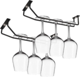10.8 Inch Black Wine Glass Rack, Under Cabinet Wine Glass Holder, Metal Stemware Rack Hanger for Kitchen Storage (2 Pack)