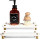 2PCS Instant Dry Sink Caddy Organizer, Fast Drying Sponge and Soap Dispenser Holder for Kitchen and Bathroom Countertop, Stainless Steel Feet, and Non Slip Bottom Pure White