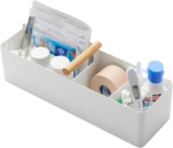 Yamazaki Home Tosca Slim Storage Box With Natural Wood Handle – Magnetic Dividers For Makeup Or Medications – Steel + Wood