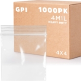 GPI – Case of 1000, 4″ X 4″ Clear Plastic Reclosable Zip bags – Heavy Duty, Bulk 4 Mil Thick Strong & Durable Poly Baggies with Resealable Zip Top Lock for Travel, Storage, Packaging & Shipping