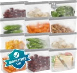 Dishwasher Safe Reusable Storage Bags Stand Up – BPA Free Reusable Sandwich Bags – Leakproof Gallon Freezer Bags, Silicone Food Storage Bags – Grey 12 Sandwich Bags
