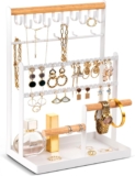 ProCase Jewelry Organizer Stand Necklace Organizer Earring Holder, 6 Tier Jewelry Stand Necklace Holder with 15 Hooks, Jewelry Tower Display Rack Storage Tree for Bracelets Earrings Rings -White