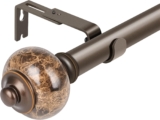 Window Curtain Rod with Marbled Finial (36-72″, Polished Bronze)