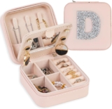 FUNARTY Travel Jewelry Box, Personalized Jewelry Case Small Initial Jewelry Boxes Pink Jewelry Organizer Travel Essentials Birthday Gifts for Women Teen Girls Female Friends Bridesmaids (Idea D)