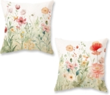 ONWAY Spring Summer Lumbar Pillow Covers 16×16 Inch Set of 2 Floral Colorful Watercolor Flowers Decorations Farmhouse Living Room Outdoor Cushion Case for Sofa Couch Home Bed