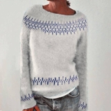 Christmas Jumpers for Women Winter Fair Isle Xmas Reindeer Print Knitted Sweater Casual Retro Crewneck Pullover Tops