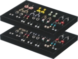 Coward 2PC Black Velvet Stackable Earring Tray Drawer Jewelry Holder Organizer Box Storage Earring Display Stand for Home Drawer or Store Selling (earring+earring)