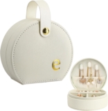 COLLECTIVE HOME – Travel Jewelry Case, Elegant Half-Moon Design with Gold Monogram, Detachable Handle, Personalized Accessory Organizer, Gift for Fashion-Forward Women and Teens (e)