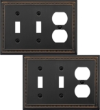 Double Toggle/Single Duplex Light Switch Cover Belaire Beaded Metal Wall Plate, 2-Pack Aged Bronze 3 Gang, Oil Rubbed Bronze Light Switch Cover Outlet Cover Decorative Wallplate, Durable
