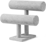 Flexzion Gray Velvet Hovering 2 Tier T-bar Jewelry Stand Display Storage Store Rack – Removable Necklace Bracelet Earring Bangle Pendants Anklet Tower Watch Key Holder Organizer For Women Men Girl