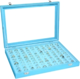 Ring Display Tray Organizer Box with Transparent Lid, Ring Holder Showcase For Store Display Jewelry Show Home, Ring Organizer For Jewelry Rings, Studs Earrings (100 Slot, Sky Blue)