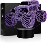 3D Illusion LED Lamp Night Light for Kids Monster Truck 7 Colors Touch Switch Table Desk Lamp, for Home Office Children Room Theme Monster Trucks Decorat and Kids Children Family Holiday Gift
