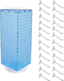 Azar Displays 703385-BLU-4C24, Four-Sided Revolving 8″ W x 20″ H Pegboard Counter Display w/ 24 Hooks- 4” Length, Blue
