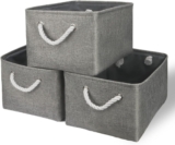 TheWarmHome Storage Bins – Medium 3 Pack Storage Baskets for Organizing Shelves | Fabric Storage Cubes Organizer for Linen Closet Nursery Home Decor Grey