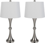 Lavish Home Set of 2 Table Lamps – Lamps with USB Charging Ports, Touch Control, and LED Bulbs – for Living Room, Office, or Bedroom Decor (Silver)