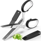 Herb Scissors Set – Updated 2024 Cool Kitchen Gadgets for Cutting Fresh Garden Herbs – Herb Cutter Shears with 5 Blades and Cover, Sharp and Anti-rust Stainless Steel, Dishwasher Safe (Black-White)