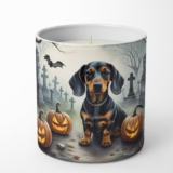 Caroline’s Treasures DAC2036CDL Dachshund Spooky Halloween Decorative Soy Candle Nature Soy Wax Essential Oil Home Decor Ideal for Bedroom Kitchen Bath Office Gift, 10 oz