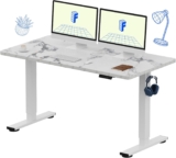 FLEXISPOT EN1 One-Piece Standing Desk 55 x 28 Inches Stand Up Desk Workstation Home Office Computer Height Adjustable Desk (White Frame + Marble Gray Top, 2 Packages)
