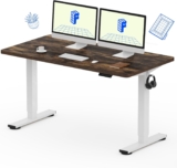 FLEXISPOT EN1 One-Piece 55 x 28 Inches Electric Stand Up Desk Workstation Home Office Computer Standing Table Height Adjustable Desk (White Frame + Rustic Top, 2 Packages)