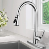 Single Handle Kitchen Faucet Stainless Steel High Arc Modern Style Aquablade Sweep, Stream & Spray Fit for One & 3 Hole