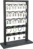 Earring Display Stands, Wooden Jewelry Display Rack with 20 Removable Hooks | 20 Earring Cards, 5-Tier Jewelry Organizer for Earring Cards, Necklaces, Bracelets, Keychains(Dark Grey)