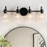 KSANA Black Bathroom Light Fixtures, 4-Light Modern Farmhouse Black Vanity Lights with Clear Glass Shade Over Mirror for Hallway, Kitchen, Bedroom, and Living Room