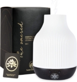 Essential Oil Diffuser Lamp, White Ceramic + Black Wood, Ultrasonic 180ml Whispersoft, 4 Timers | 5 Light Settings, Auto Shut Off, Home + Office, Humidifier Air Purifier Aromatherapy
