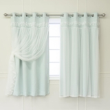 Best Home Fashion Lace Overlay Thermal Insulated Solid Blackout Curtains (52″ W x 63″ L – Set of 2 Panels, Mint)