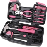 Apollo Tools Original 39 Piece General Household Tool Set in Toolbox Storage Case with Essential Hand Tools for Everyday Home Repairs, DIY and Crafts – Pink Ribbon – Pink – DT9706P
