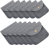 AUEAR, 12 Pack 2 Sizes Velvet Jewelry Pouches with Snap Button, Portable Storage Bags for Rings Necklace Bracelet (Dark Grey)