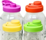 Mason Jar Lids Wide Mouth Plastic 4 Pack – With Flip Cap Screw Top Pouring Spout and Drink Hole – Fits Kerr and Ball Canning Jars – Wet/Dry Food and Liquid Storage – MADE IN USA (Spring Mixed Colors)